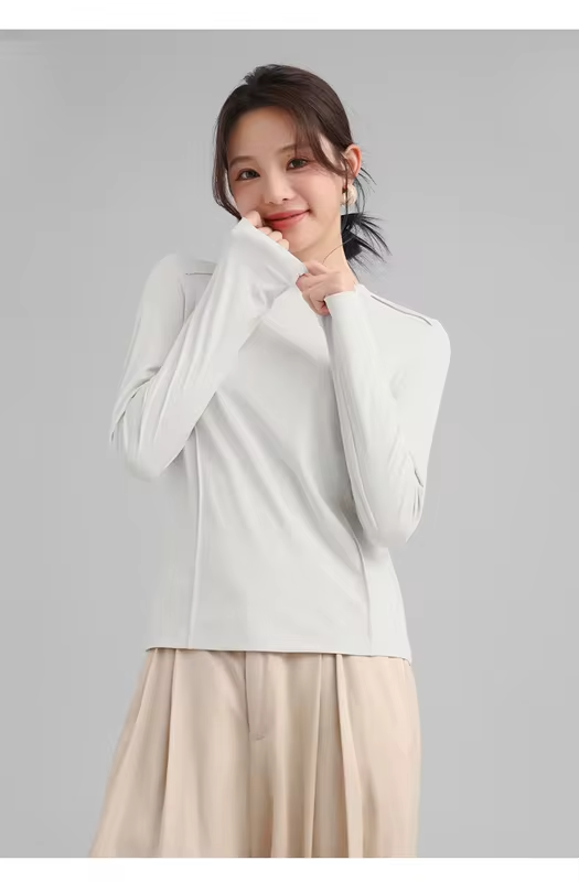 Women's Quick-Dry Long-Sleeve Ice-Fibre T-Shirt Sun-Protective Outdoor T-Shirt Stylish Herringbone-Patterned Base Laye UPF 200+