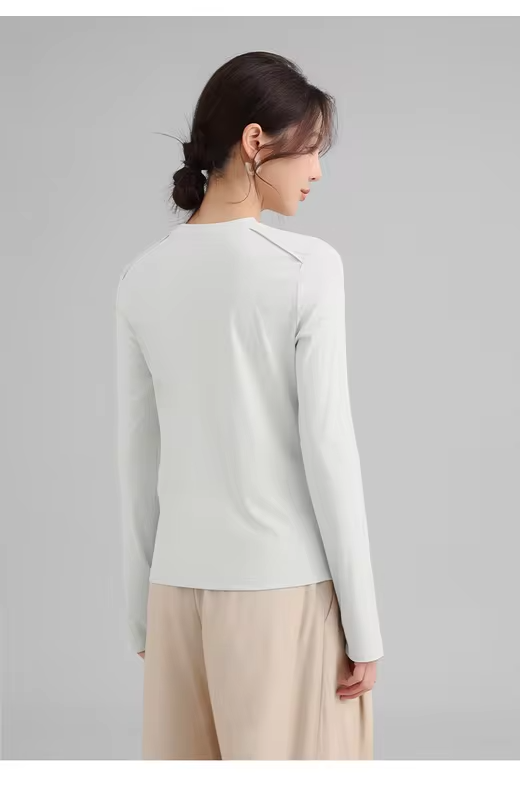 Women's Quick-Dry Long-Sleeve Ice-Fibre T-Shirt Sun-Protective Outdoor T-Shirt Stylish Herringbone-Patterned Base Laye UPF 200+