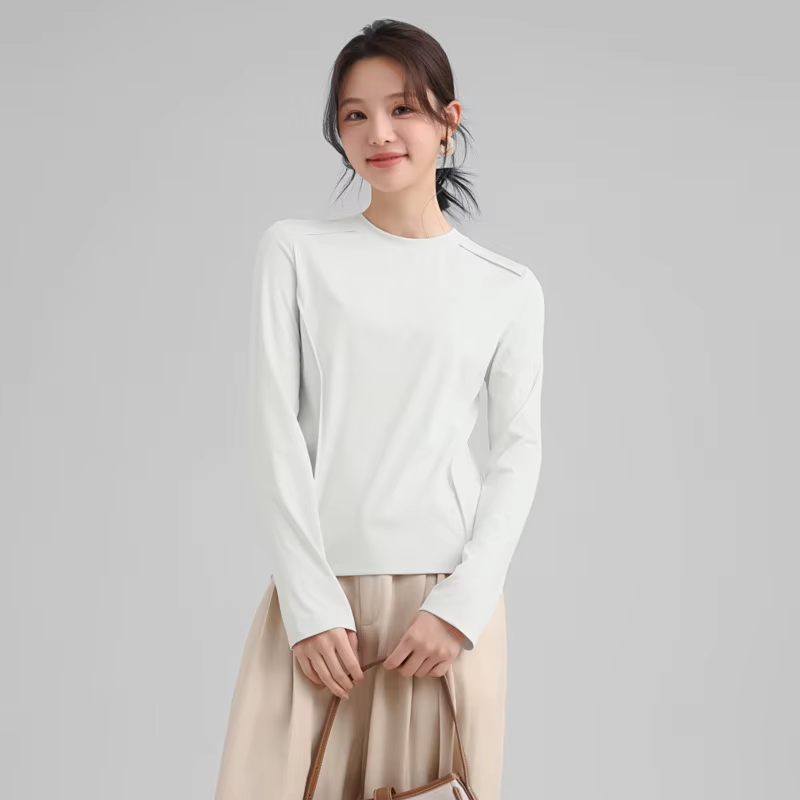 Women's Quick-Dry Long-Sleeve Ice-Fibre T-Shirt Sun-Protective Outdoor T-Shirt Stylish Herringbone-Patterned Base Laye UPF 200+