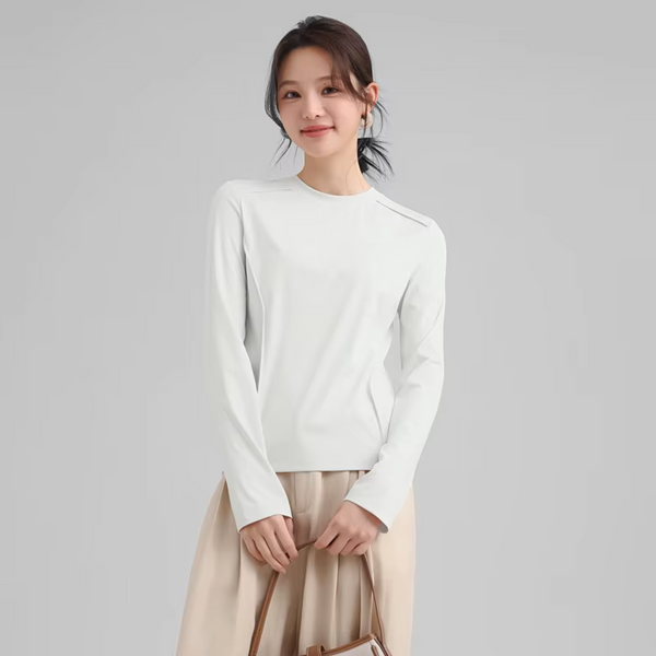 Women's Quick-Dry Long-Sleeve Ice-Fibre T-Shirt Sun-Protective Outdoor T-Shirt Stylish Herringbone-Patterned Base Laye UPF 200+