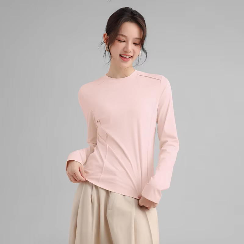 Women's Quick-Dry Long-Sleeve Ice-Fibre T-Shirt Sun-Protective Outdoor T-Shirt Stylish Herringbone-Patterned Base Laye UPF 200+