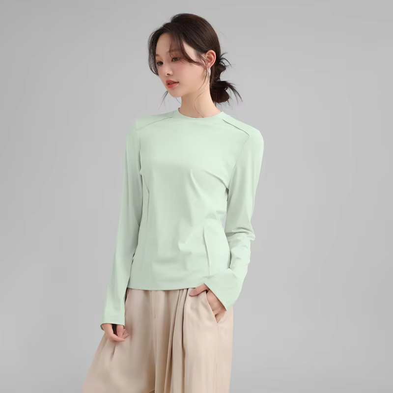 Women's Quick-Dry Long-Sleeve Ice-Fibre T-Shirt Sun-Protective Outdoor T-Shirt Stylish Herringbone-Patterned Base Laye UPF 200+
