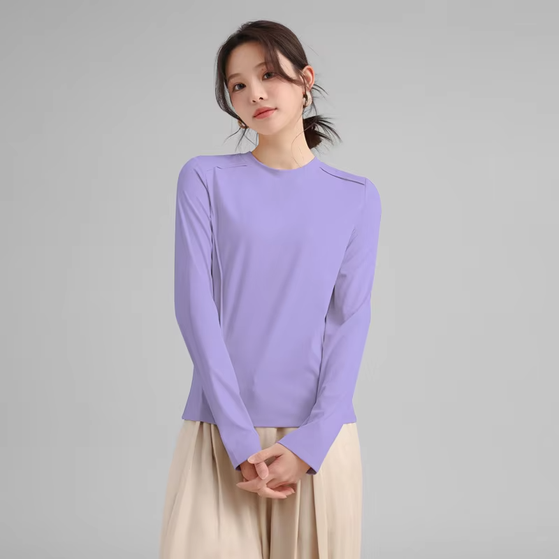 Women's Quick-Dry Long-Sleeve Ice-Fibre T-Shirt Sun-Protective Outdoor T-Shirt Stylish Herringbone-Patterned Base Laye UPF 200+