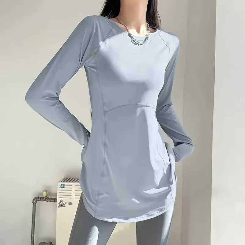 Sport Women Solid Casual Sun Protection Shirt Pullover Long Sleeve Slim Tees Top Gentle Sexy Blouse Yoga Soft Breathable