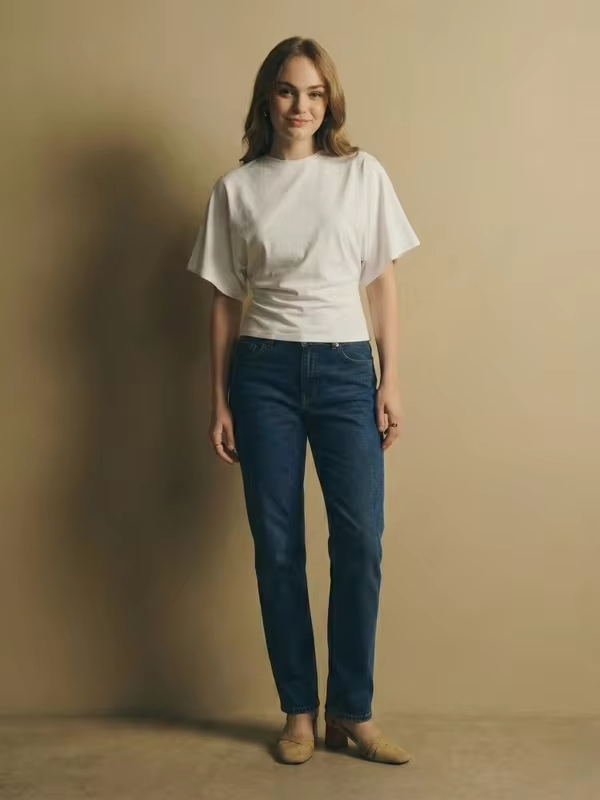 Pleated Waist Flare Sleeve Cropped T-shirt for Women Summer Crew Neck Short Sleeve Crop Top Streetwear Y2K Clothes